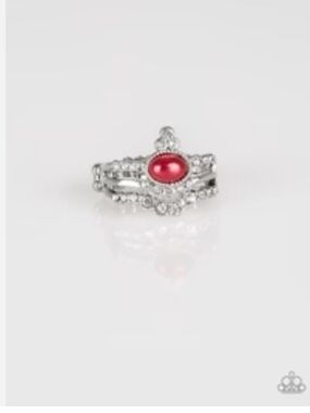 Timeless Tiaras Paparazzi Silver Ring with Red Cabochon and Clear Accents